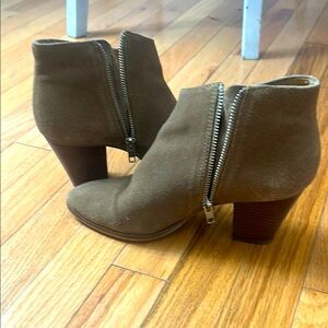 J. Crew Suede Tan Ankle Booties with Chunky Heel and Side Zipper